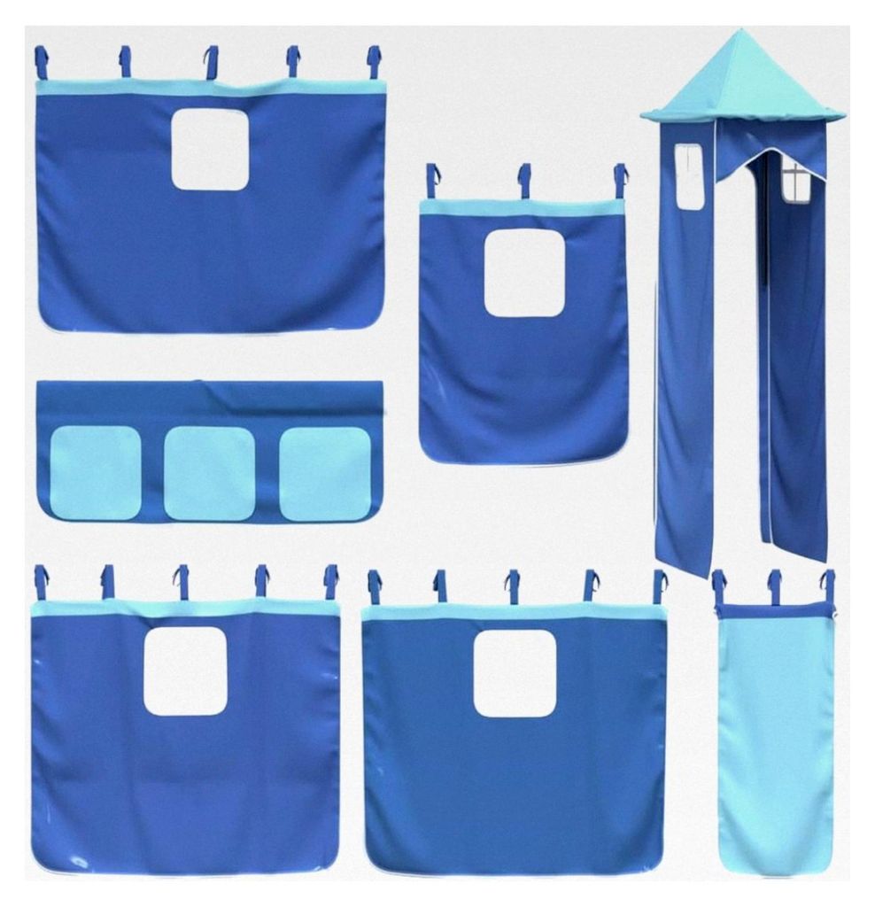 Vorhänge, Vorhangset für Hochbett, Spielbett, Kinderbett, Bettvorhang mit Turm, Spielvorhang, Unterbettvorhang, Kinderzimmer, Blau, Polyester