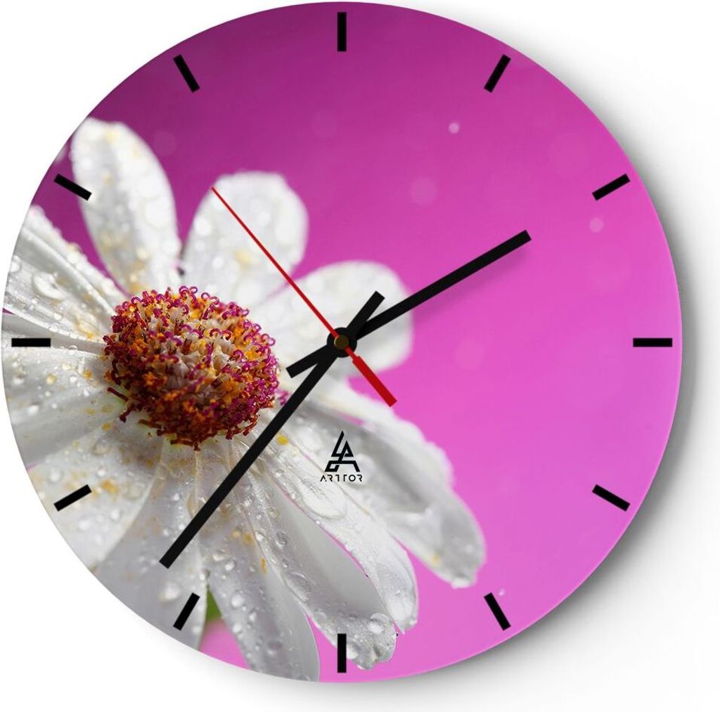 Wanduhr - Rund - Glasuhr - Blume frühling garten - 40x40cm - Schleichendes Uhrwerk - Lautlos - zum Aufhängen bereit - Dekoration Modern - Wanddek...