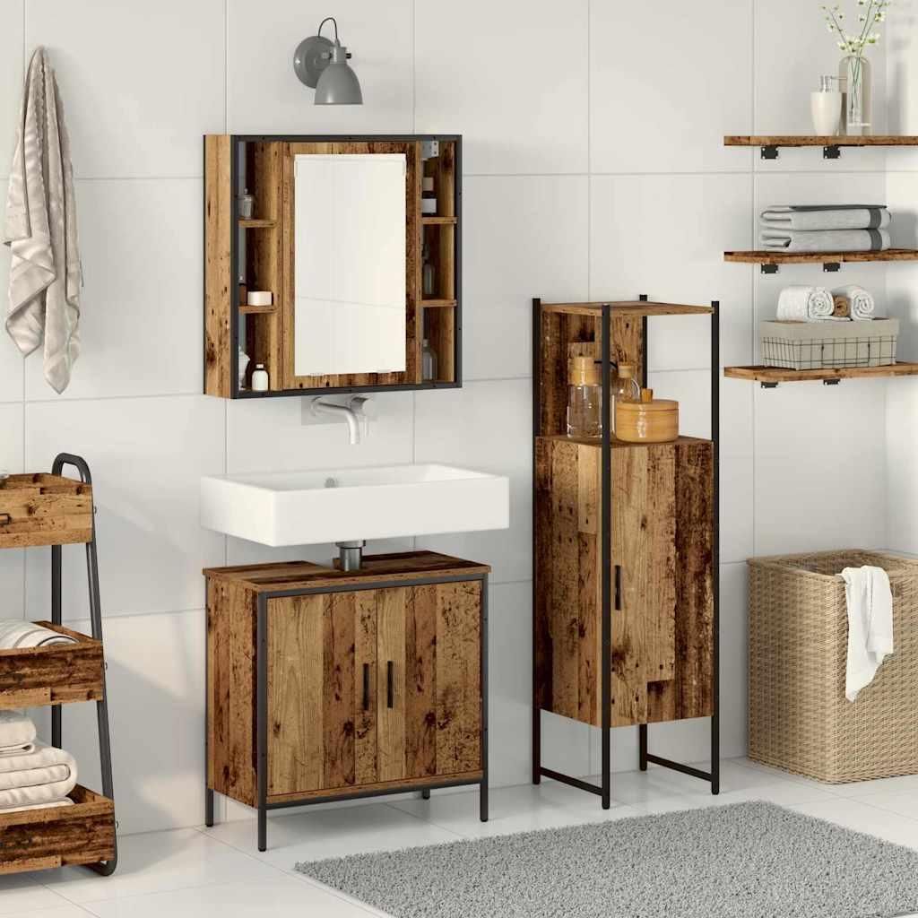 “2026 Moderne“Badezimmermöbel-Set mit Regal mit Tür 3 pcs Braun Holzwerkstoff - Badezimmerschränke Designermöbel 1793966