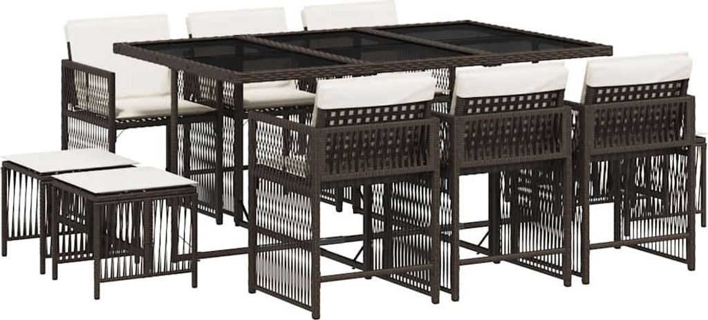 vidaXL 11-tlg. Garten-Essgruppe mit Kissen Braun Poly Rattan