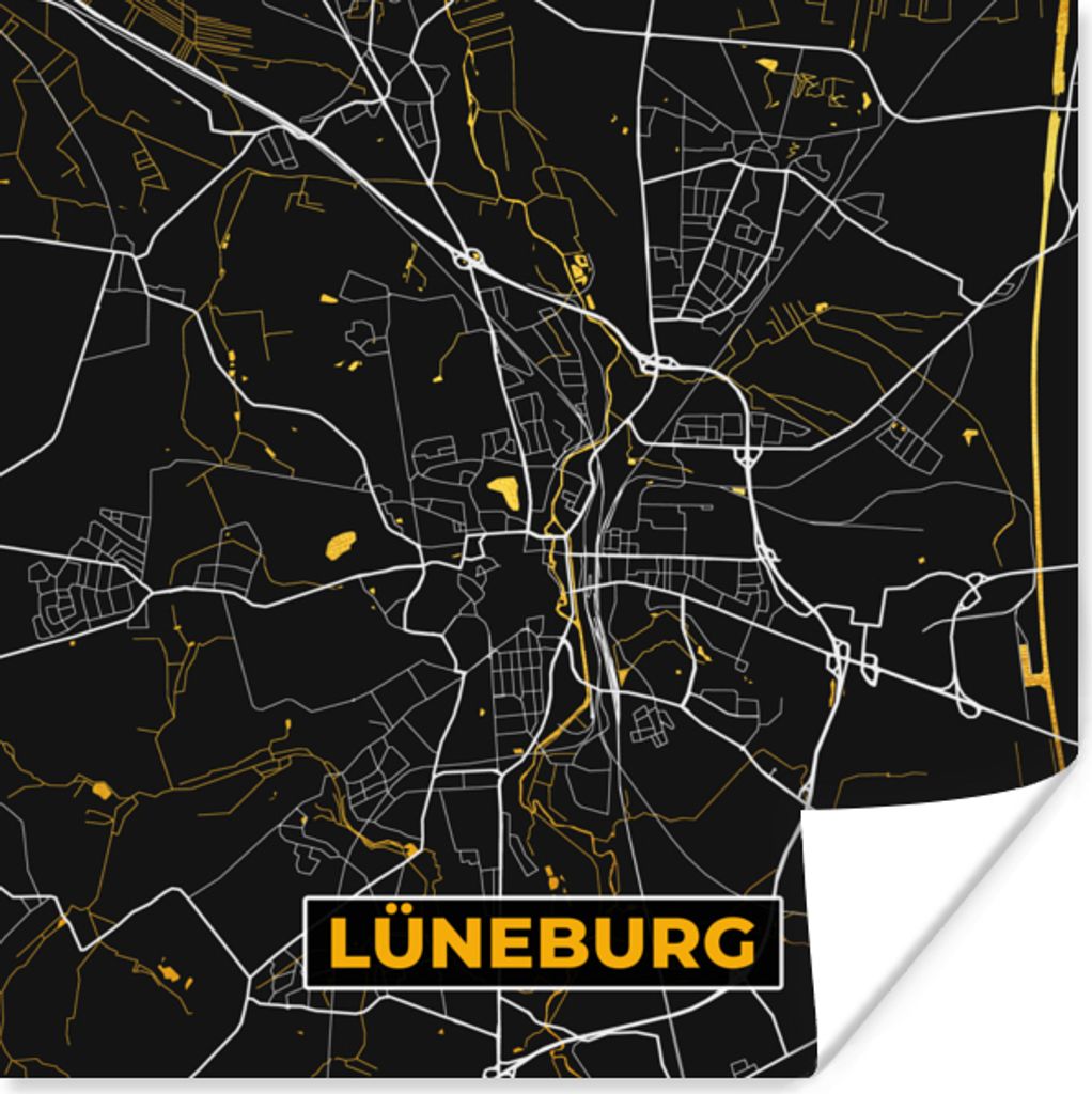 MuchoWow Poster Karte - Lüneburg - Gold - Stadtplan - Deutschland 100x100 cm - Babyzimmer