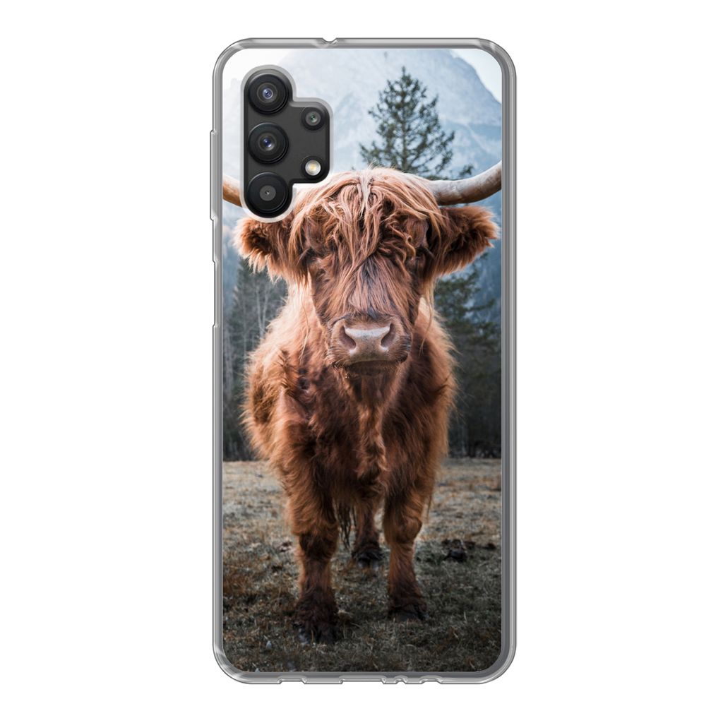 MuchoWow Handyhülle Schutzhülle Hülle für Samsung Galaxy A32 5G Schottischer Highlander - Berg - Tier Silikon Softcase Handy Hülle - Softcase