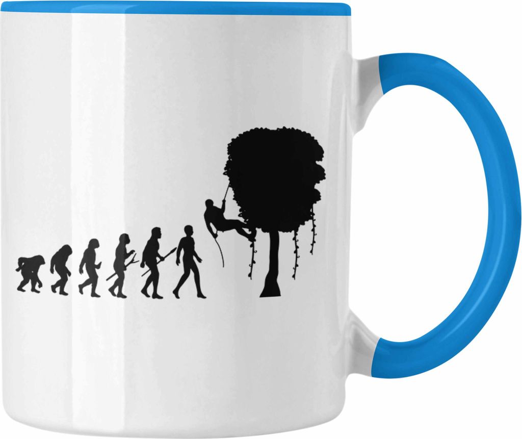 Trendation - Klettern Tasse Geschenk für Kletterer Grafik Evolution Outdoor Klettern Sport Baum (Blau)