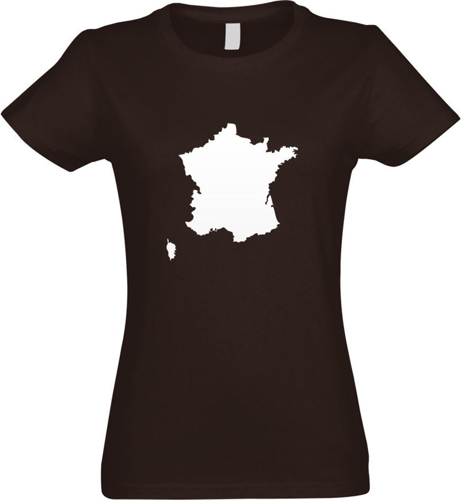 Kiwistar - T-Shirt tailliert - Damen - Chocolate - Frankreich Umriss Kontur - mit Motiv Bedruckt - Funshirt Design - Sport - Freizeit - Damen - M