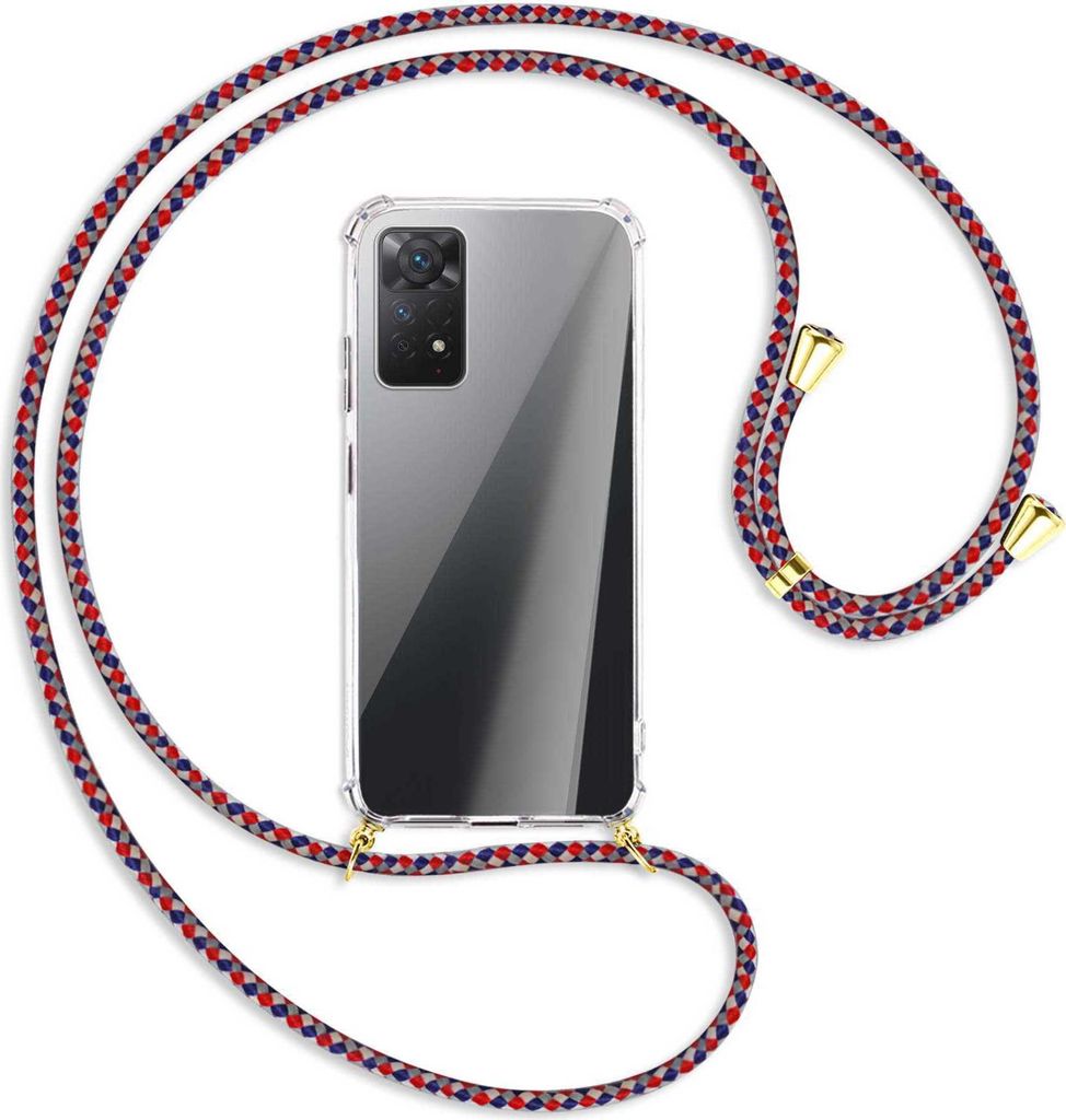 Handykette Backcover-Schutzhülle mit Band (Metall goldfarben) für Xiaomi Redmi Note 11 Pro 4G/5G (EU) - silber/blau/rot