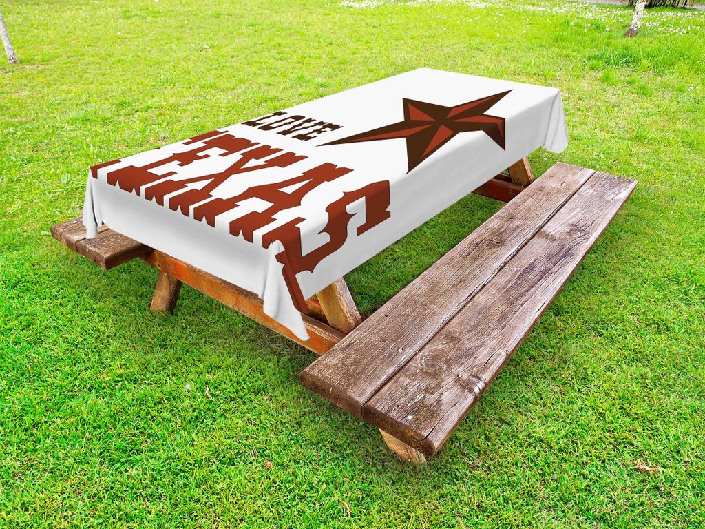 ABAKUHAUS Texas Star Tischdecke Outdoor, Westliche Kulturmotive mit einem Zitat über Südwesten der Vereinigten Staaten, Dunkelbraun und Braun, 14...