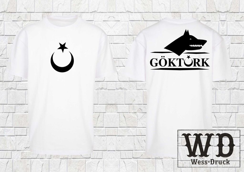 Herren Oversize Göktürk T-Shirt Weiß Schwarz 4XL