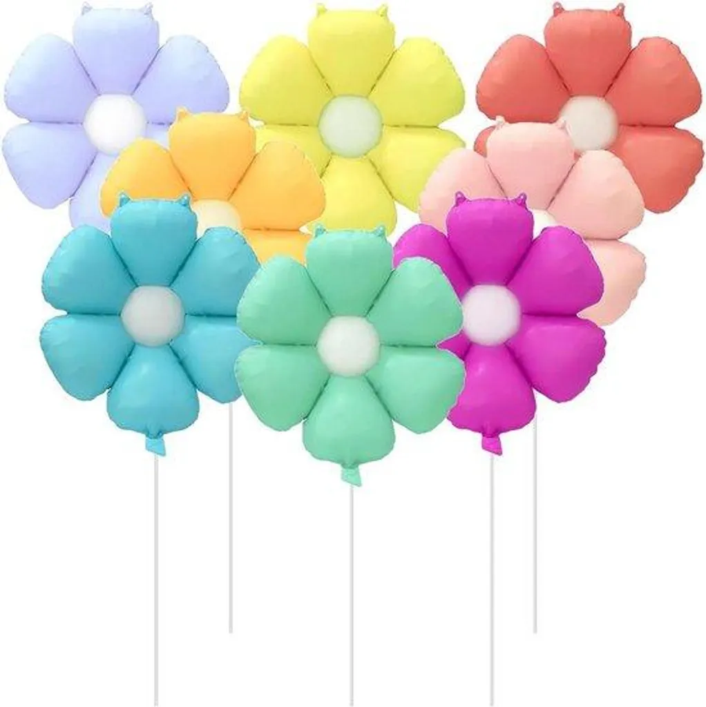 Ballons pâquerettes colorées en aluminium pour fête bohème - Lot de 8