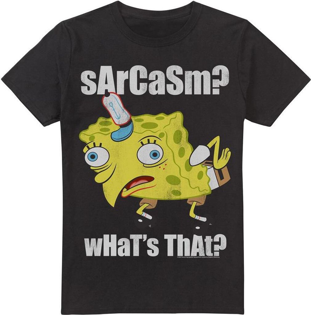 SpongeBob SquarePants - "Sarcasm Meme" T-Shirt für Herren TV6680 (M) (Schwarz)