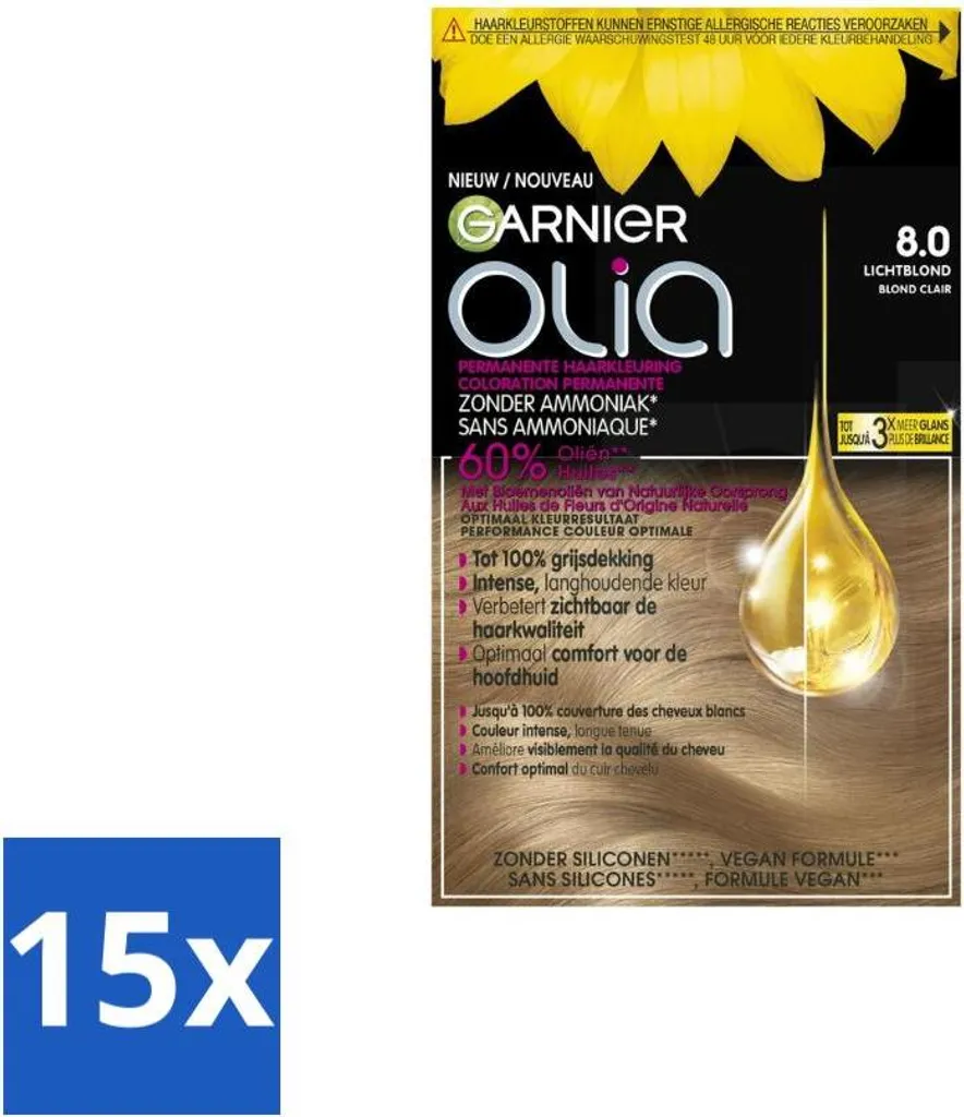 Garnier Olia 8 Biondo Chiaro Senza Ammoniaca - Kit Convenienza 15 Pezzi