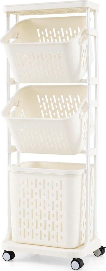 Chariot à linge à 3 niveaux avec roulettes, 3 paniers, Image du produit 