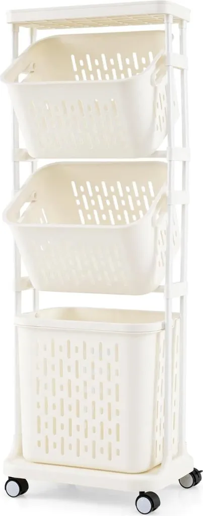 Organisateur de linge mobile pour salle de bain avec 3 niveaux de tri