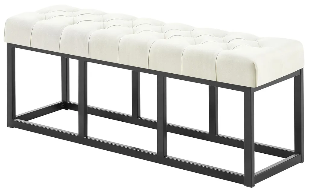 CLP Banc Amun 120 cm en tissu crème avec structure en métal noir robuste