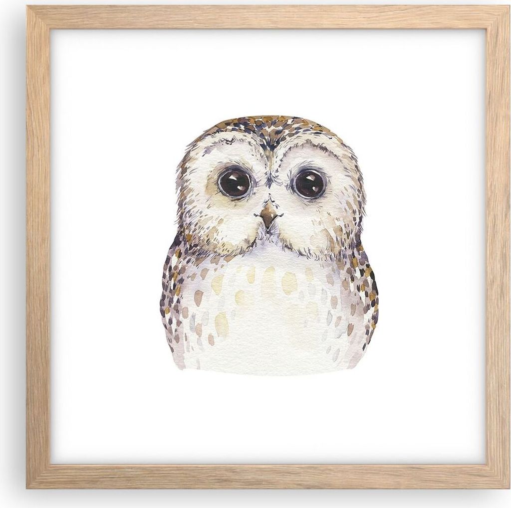 Gerahmtes Poster - Rahmen in heller Eiche - Eule Waldkauz Grafik - 30x30 cm - Wand Bild - Wanddeko - Wandbilder - Wandposter - Bilderrahmen - Bilde...