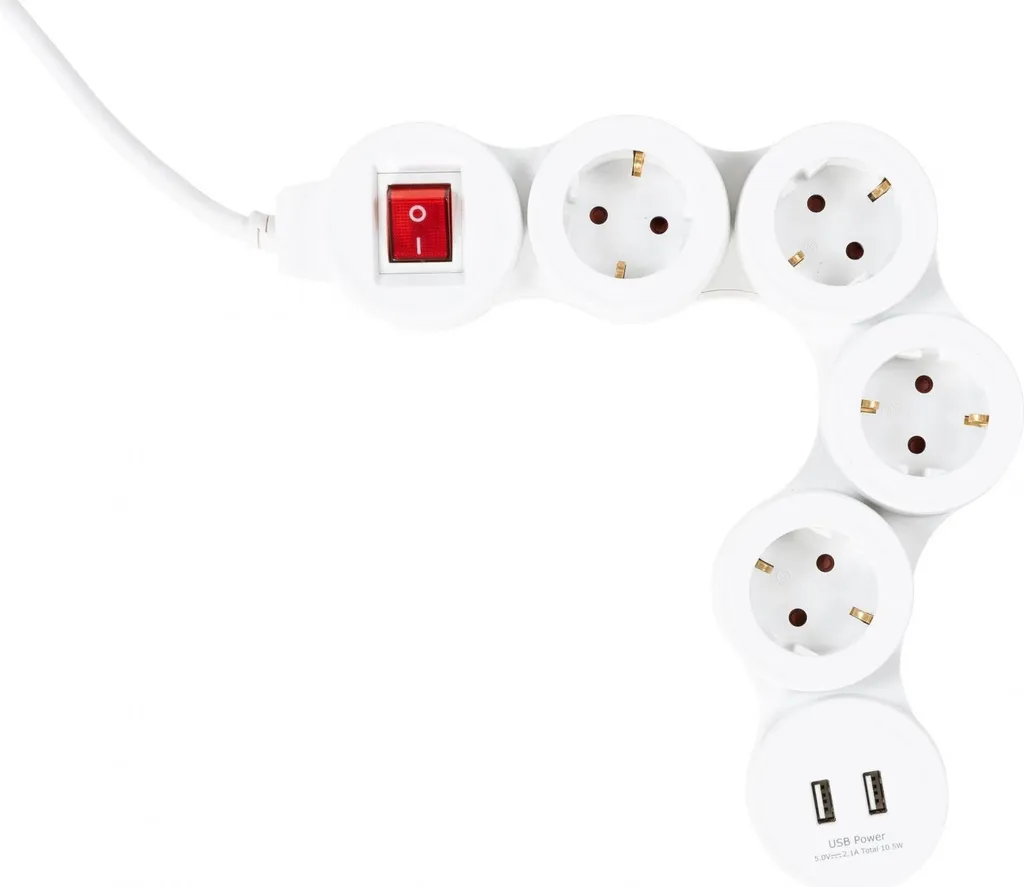 Multiprise bureau 4 prises USB Allteq flexible pour chargeur et PC 1.5m