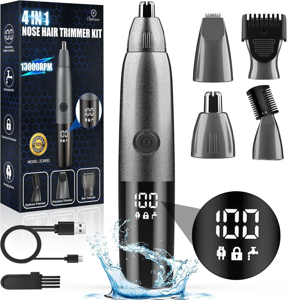 4-in-1 Nasenhaartrimmer Herren Damen mit LED Anzeige, USB wiederaufladbar, Ohrhaartrimmer Augenbrauentrimmer Gesichtshaartrimmer IPX7 wasserdicht