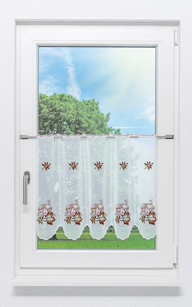 Scheibengardine Plauener Spitze - Pilz (Bx H) 228.20cm * 50cm Braun/braun-grün