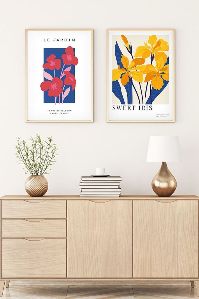 Wallity, Huhu171 - 70 x 50, Dekorativ gerahmtes MDF-Gemälde (2 Stück), 100 % MDF, Mehrfarbig, 50 x 70 cm