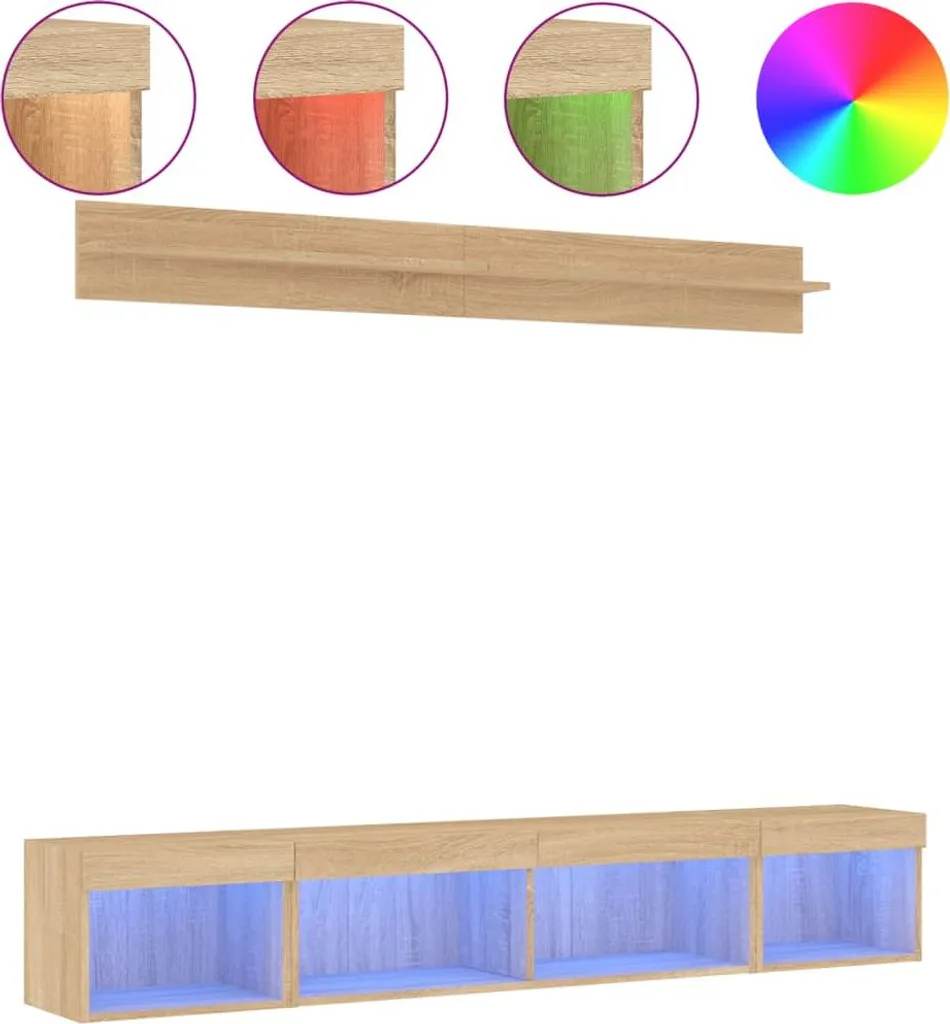 vidaXL Parete attrezzata a 5 pezzi con illuminazione a LED Materiale in legno rovere Sonoma