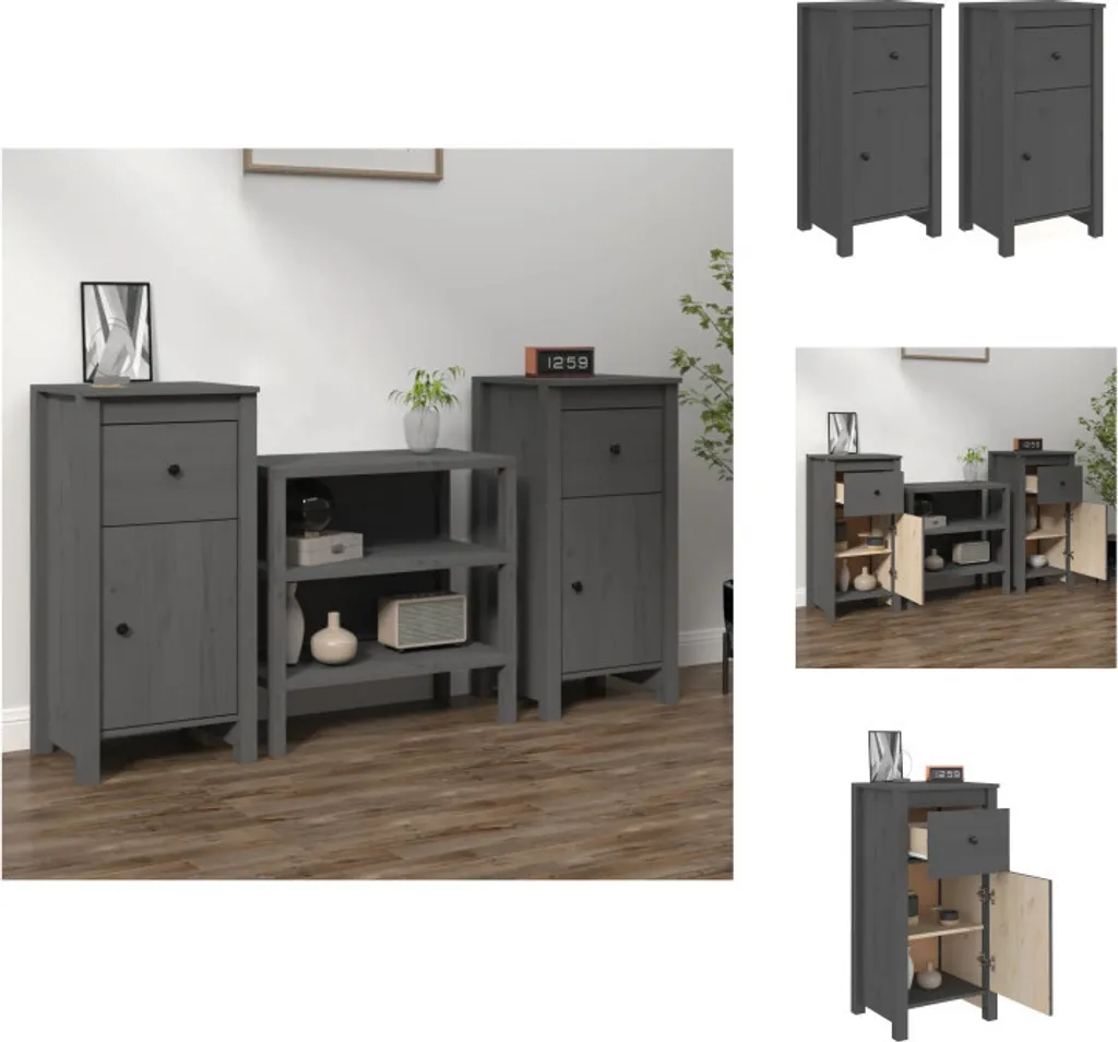Buffet Gain de Place Gris 40x35x80 cm - Meuble en Pin Massif vidaXL