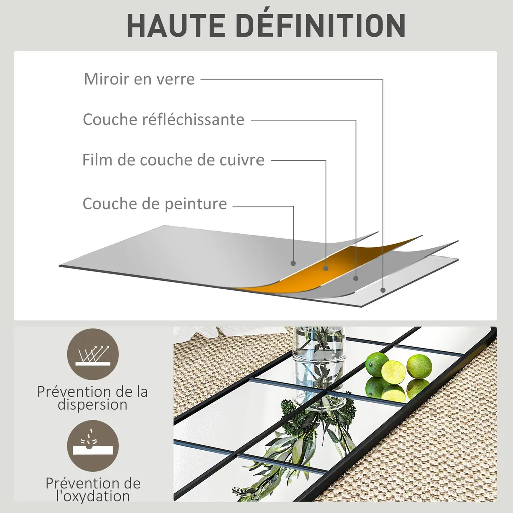 Grand Miroir Mural Noir 40x160 cm en Arche avec Cadre Métal Robuste