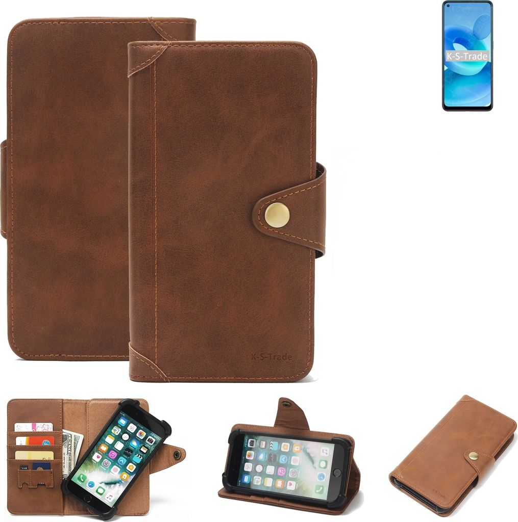 K-S-Trade Handyhülle für Oppo A95 5G Schutz Hülle Walletcase Bookstyle Tasche Case Handytasche Wallet Flipcase Cover PolyurethanBraun (1x)