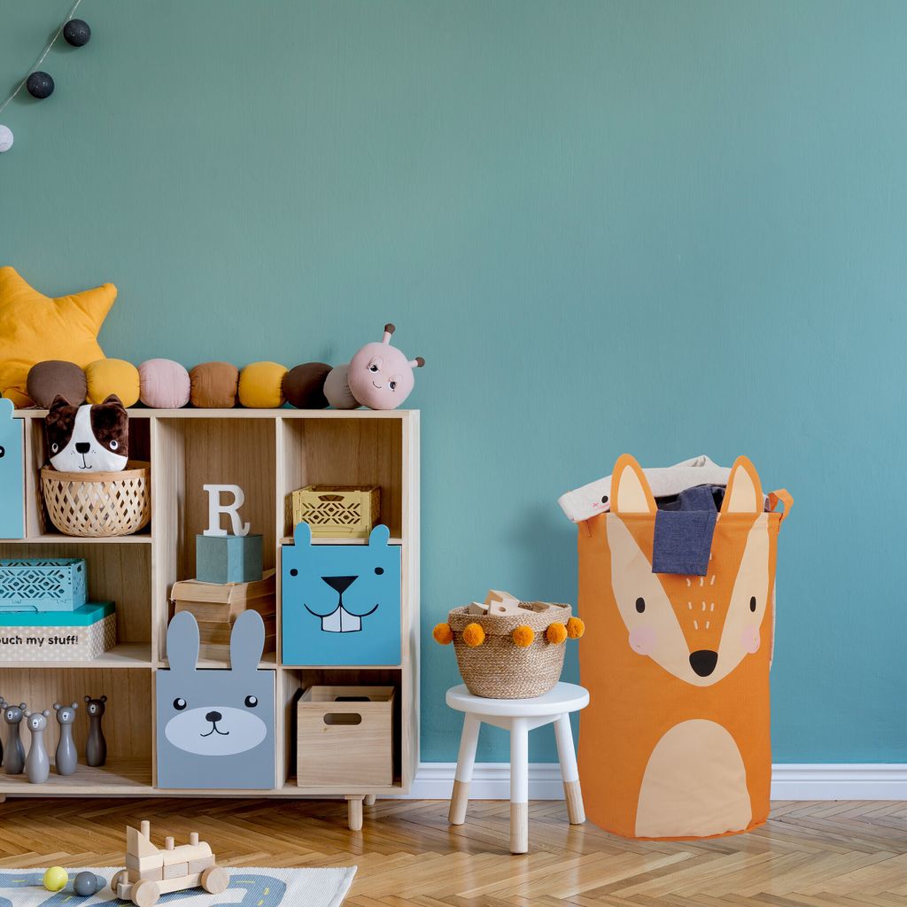 Baby Wäschekorb Fuchs Uixxducc Baby Wäschekorb – Kinderzimmer Mit Waldtier-Motiv Fuchs, 34x40 Cm, 45 L, Faltbar, Mit Deckel Und Griff – Für Spielzeug, Kleidung, Wasserdichte PE-Beschichtung