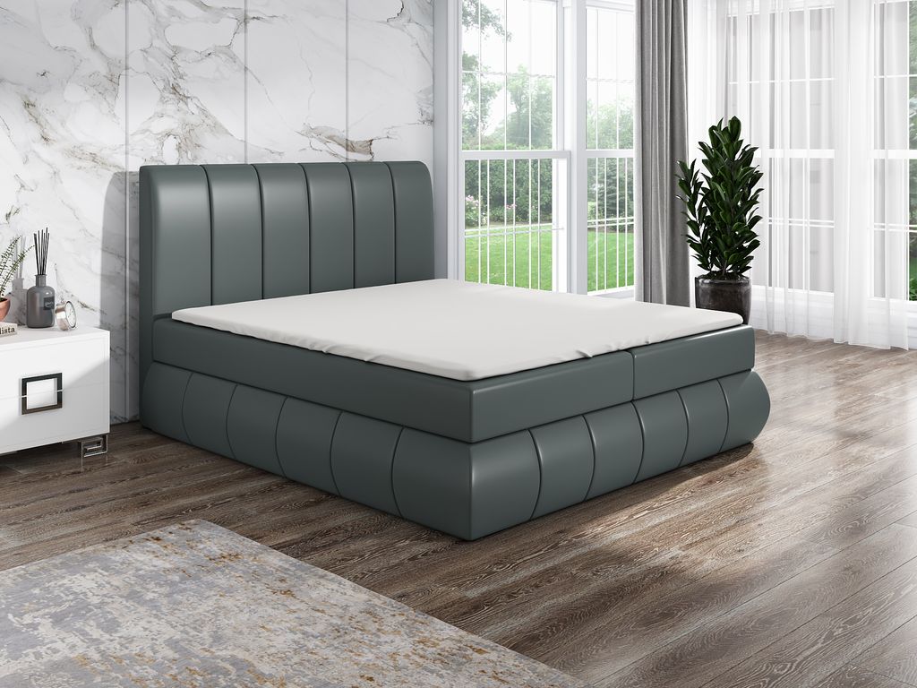 Boxspringbett KAND 120 x 200 mit 2 Bettkästen, Bonell-Matratze und Topper. Farbe: Grau