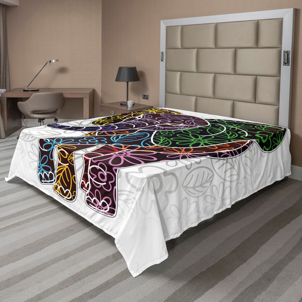 ABAKUHAUS Batik Bettlaken, Mit abstrakten Bunten Blumen Kamille und Blätter motiven verzogener Druck, weiches bequemes oberes Bettlaken für ein d...