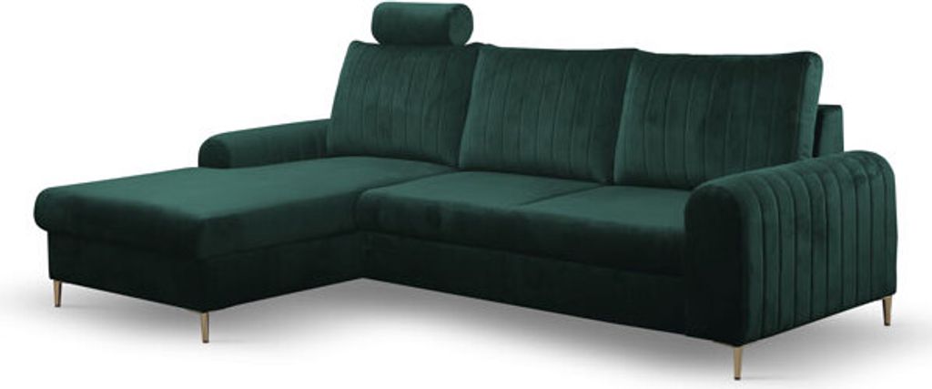 Ecksofa "Monaco" Eckcouch Sofa Schlaffunktion Jungle grün / Füße Gold Recamiere links