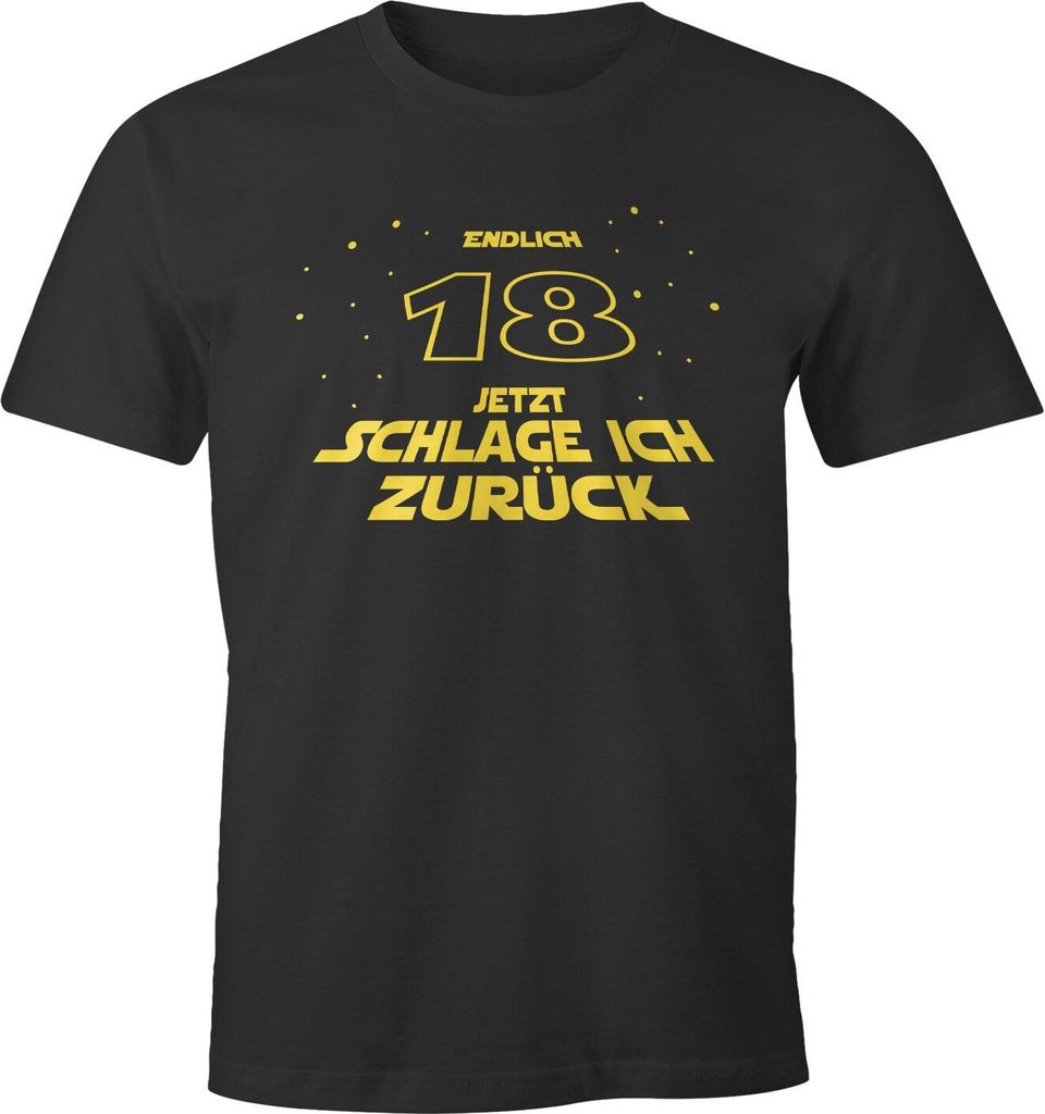 Herren T-Shirt zum 18. Geburtstag Geschenk für Männer Filmzitate Sternenkrieg MoonWorks schlage ich zurück anthrazit XXL