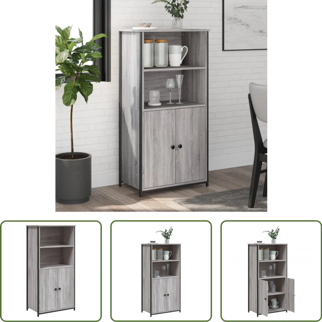The Living Store Credenza Grigio Sonoma 62x36x121,5 cm Materiale a base di legno