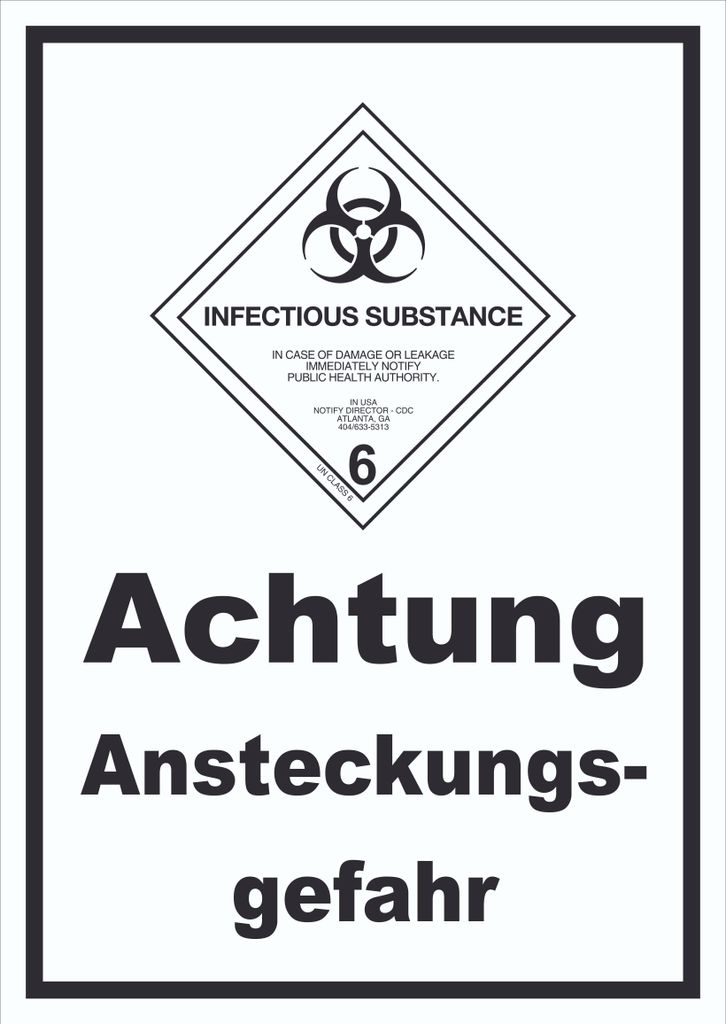 Schild Ansteckungsgefahr Infectious Substance hochkant A4 Rückseite selbstklebend