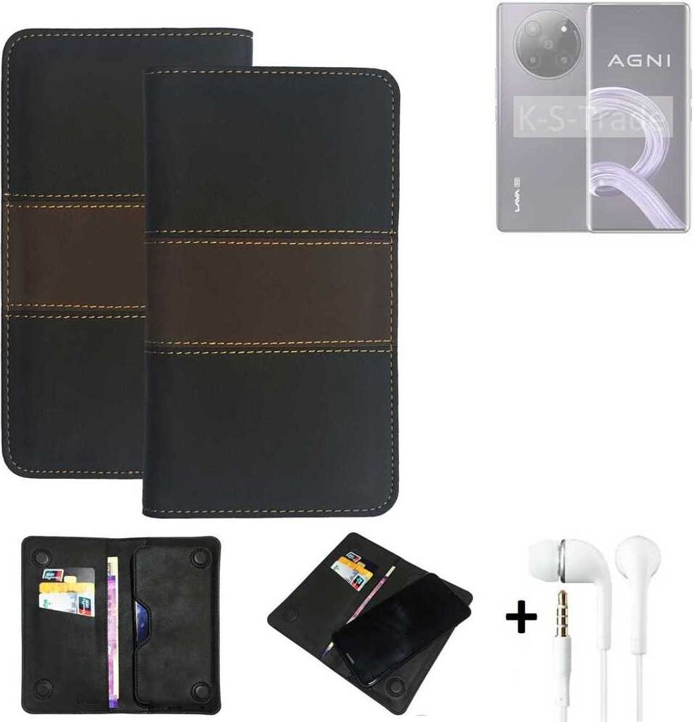 K-S-Trade Handyhülle + Kopfhörer kompatibel mit Lava Agni 2 Schutzhülle Walletcase Bookstyle Tasche Schutz Case Hülle Wallet Cover Kunstleder
