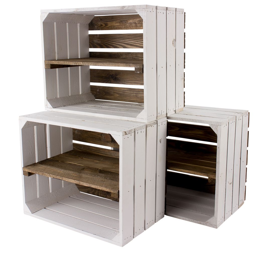 6er Set weißes Regal Apfelkiste Weißer Boden braunes Mittelbrett 50cm x 40cm x 30cm Standardgröße Bücherregalkiste Weinkiste Gartenmöbel Zwis...