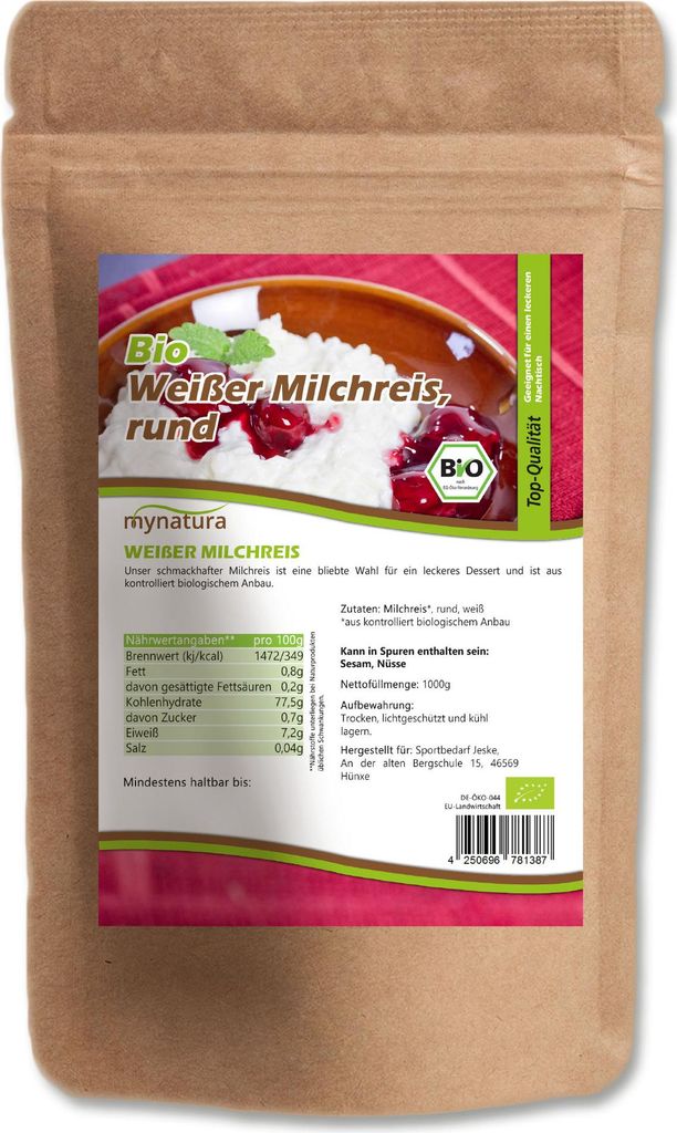 Mynatura Milchreis – Rundkornreis für cremige Desserts & Süßspeisen 3x1Kg