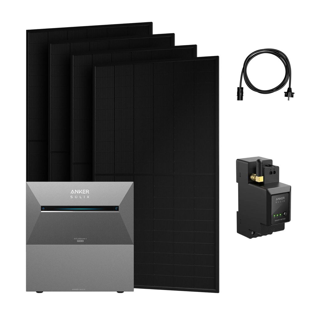 Powerness Balkonkraftwerk mit Speicher, Anker SOLIX Solarbank 3 E2700 Pro Speicher mit 1x BP2700 Erweiterungsakku,4x 500W Module & Smart Meter 0%...