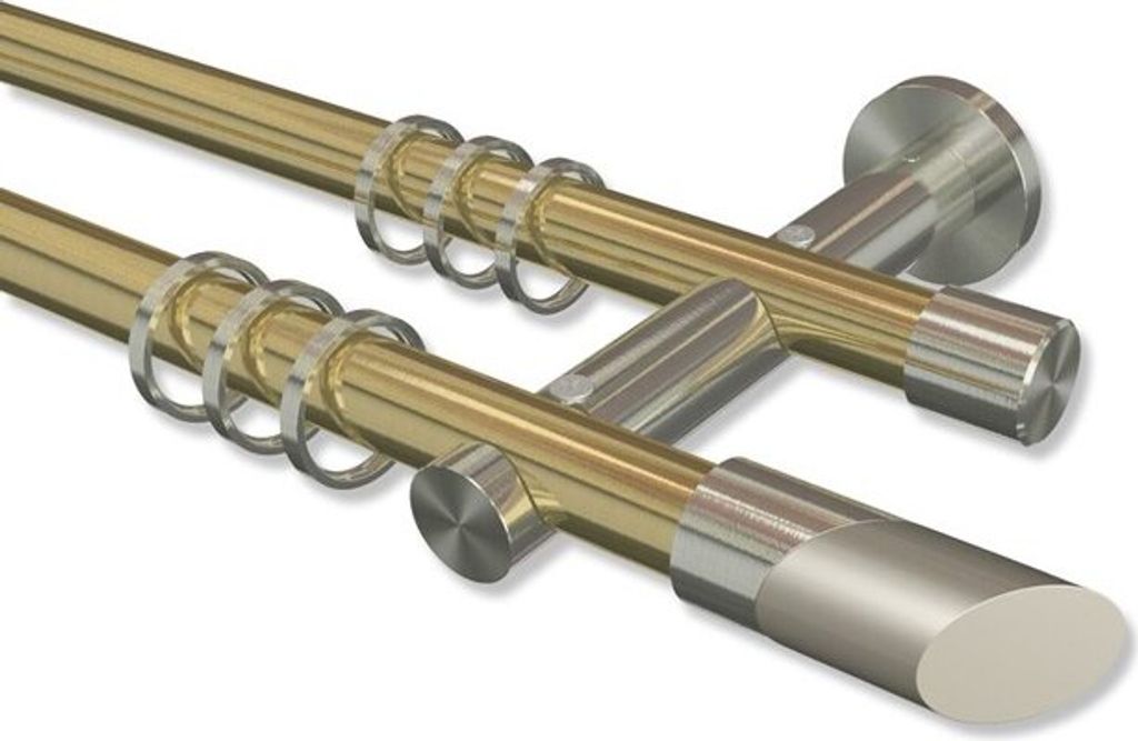 Interdeco Gardinenstange, Vorhangstange Messing-Optik / Edelstahl-Optik Modell Platon Verano, 20 mm Ø 2-läufig, 180 cm