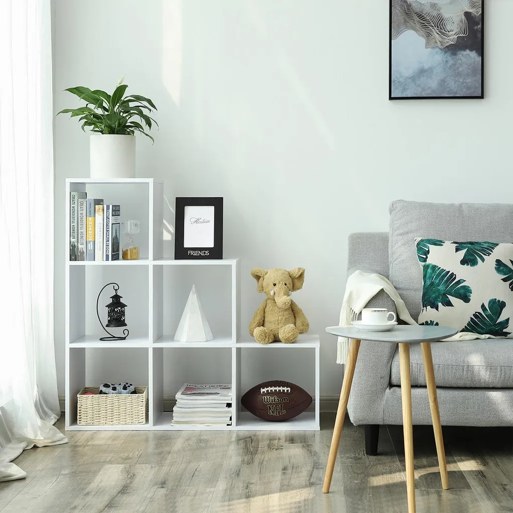Tabouret d'escalier blanc avec 6 compartiments ouverts - Meuble de 90cm