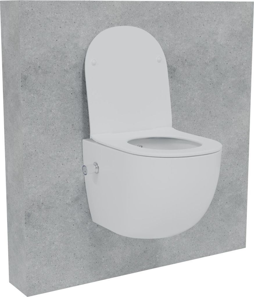 HAGO24 2in1 Hänge WC Bidet Tornadospülung Spülrandlos Softclose Duroplast WC Sitz Kurz Lotuseffekt Abnehmbar Keramik Kurzausführung Weiß 49cm