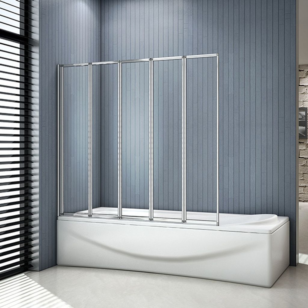 A shower screen is installed over a bathtub in a bathroom.