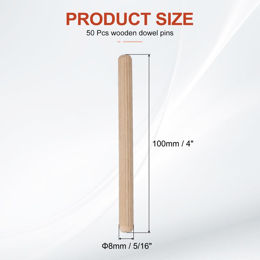 50 Stš¹ck 8 x 100mm Holzdš¹bel Set, Holzrillendš¹bel Riffelholzdš¹bel Holzstifte Dš¹bel Set Gerillte Holzš¹belstifte Dš¹bel Holz mit ...