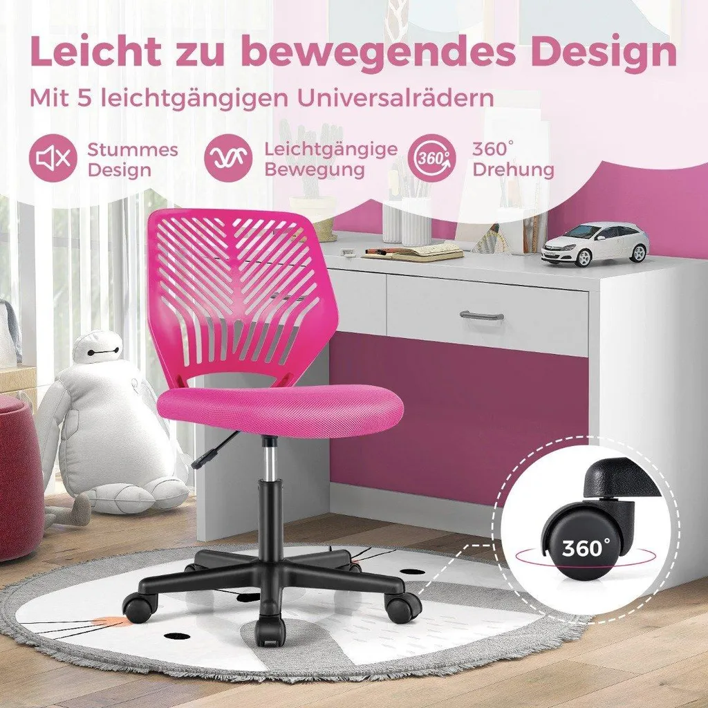 Petite chaise bureau rose enfant sans accoudoirs : gain de place 54cm