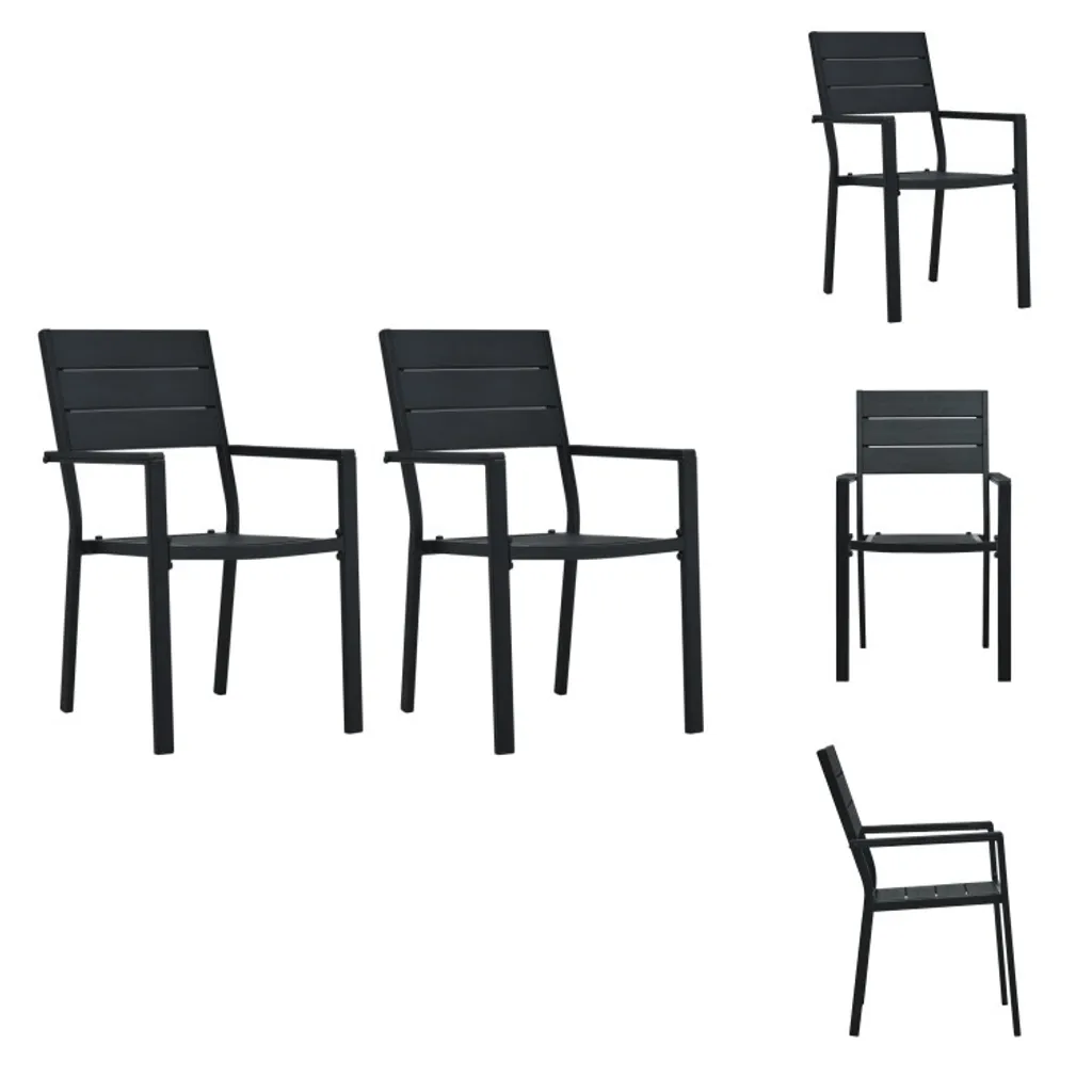 Chaises de jardin pour terrasse et balcon en HDPE noir, lot de 2 sièges
