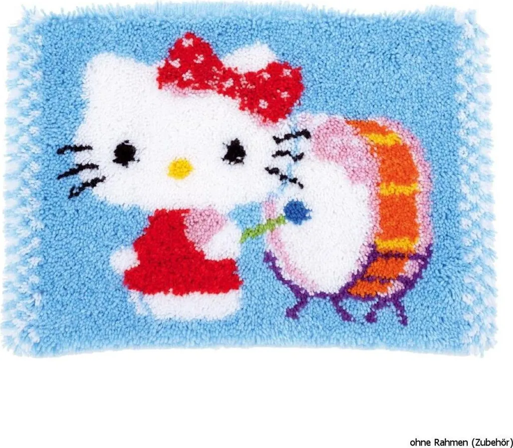 Kit Canevas Tapis à Nouer pour Enfant Hello Kitty Percussion 40x58cm