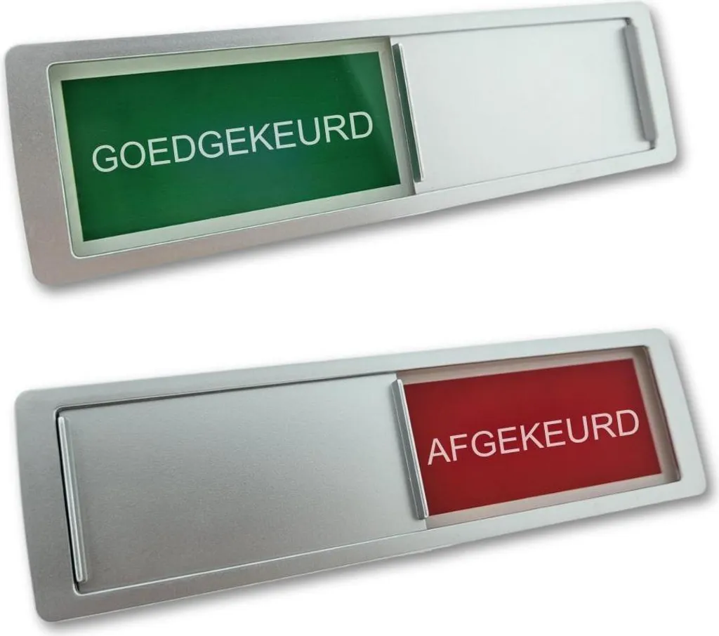 Cartello scorrevole CombiCraft con "Approvato-Non approvato" in argento 178 x 50 mm - set da 5