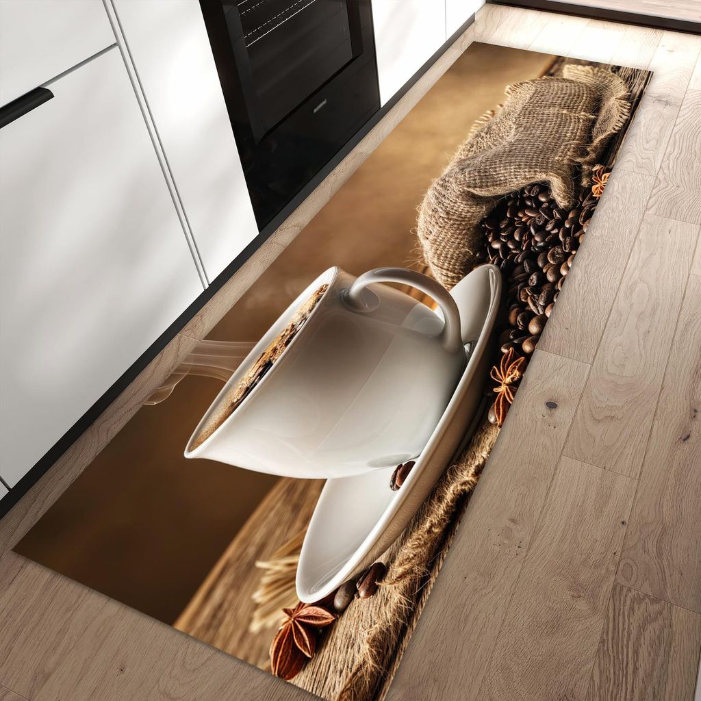 Küchenteppich 80x250cm rutschfest & abwischbar PVC Läufer - Sanfte Kaffeegenuss