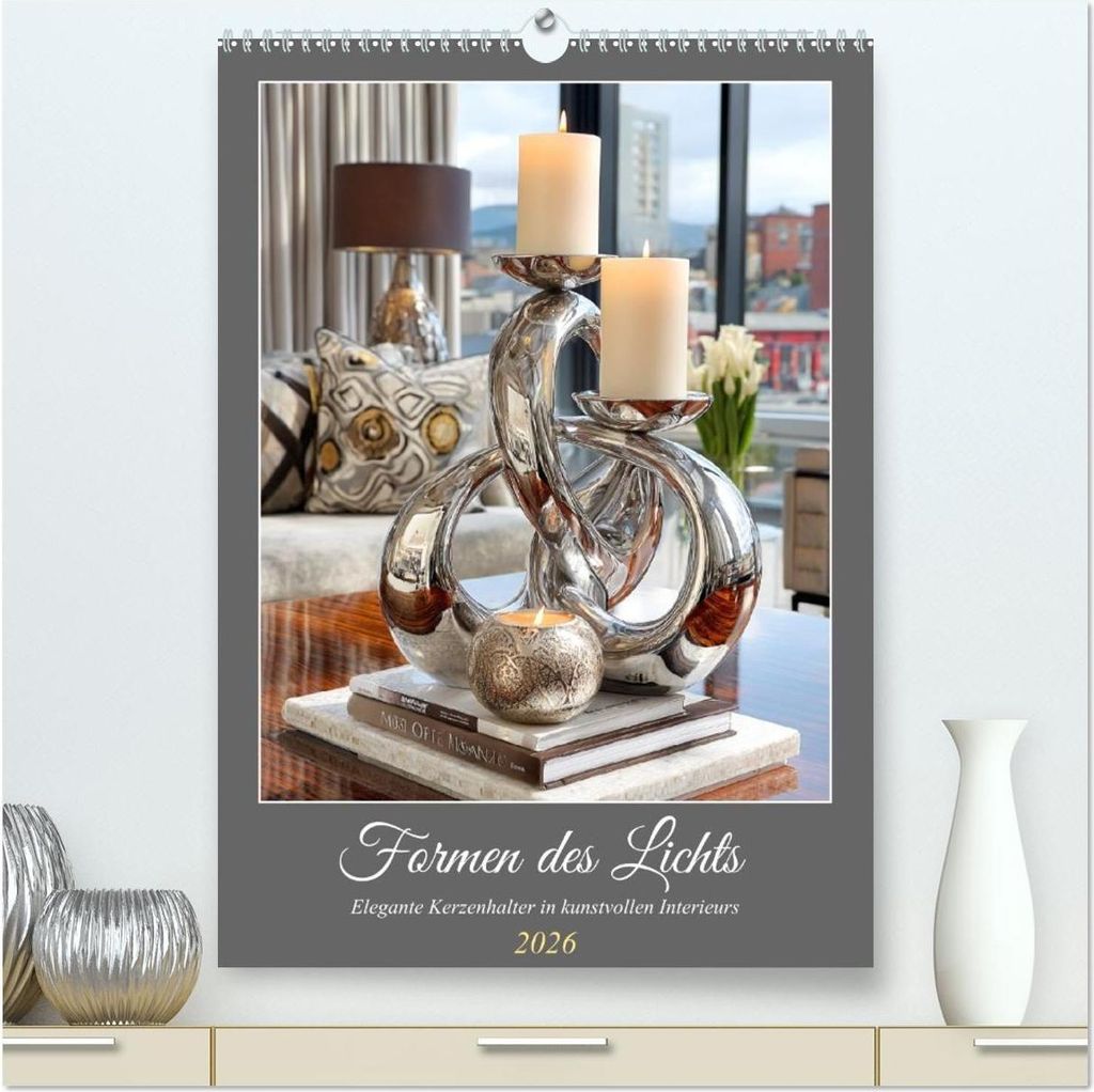 Formen des Lichts. Elegante Kerzenhalter in kunstvollen Interieurs (hochwertiger Premium Wandkalender 2026 DIN A2 hoch), Kunstdruck in Hochglanz