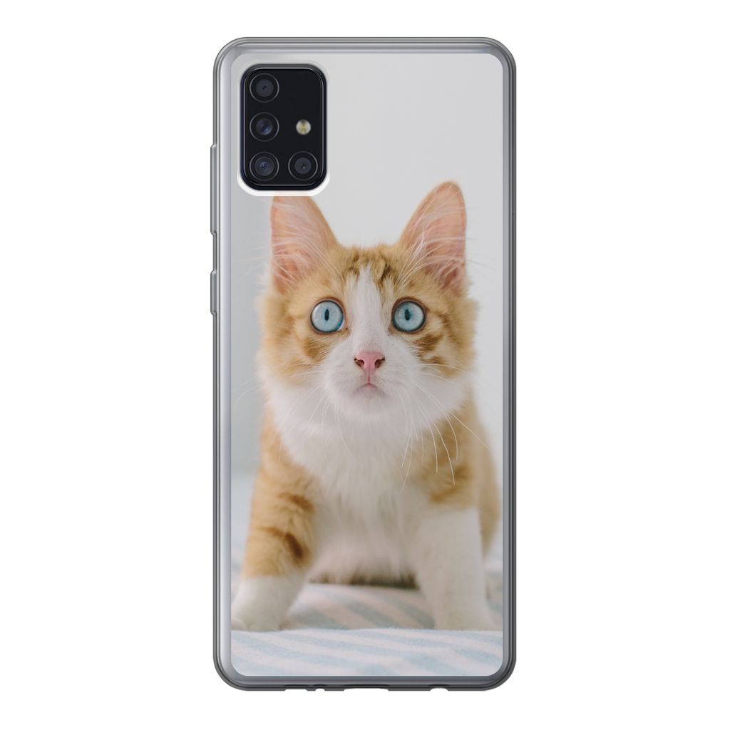 MuchoWow Handyhülle Schutzhülle Hülle für Samsung Galaxy A52 5G Kätzchen - Blau - Orange - Mädchen - Jungen - Kind Silikon Softcase Handy H...
