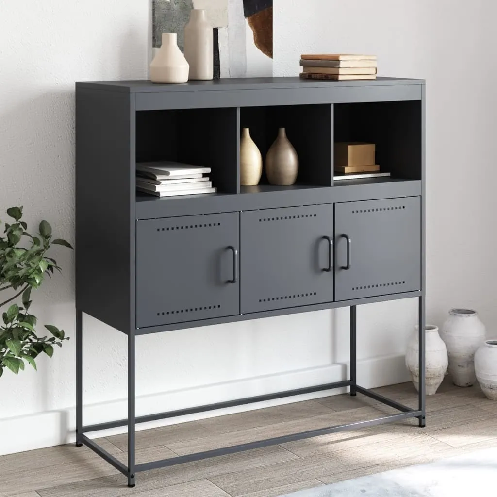Buffet en acier anthracite 100,5 cm avec portes battantes et pieds